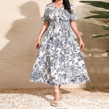V-Neck Floral Tie-Waist Maxi Dress