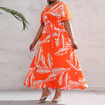 V-Neck Floral Tie-Waist Maxi Dress