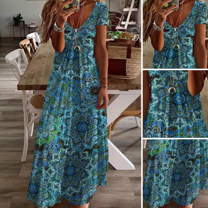 Women's V-Neck Floral Short Sleeve Dress