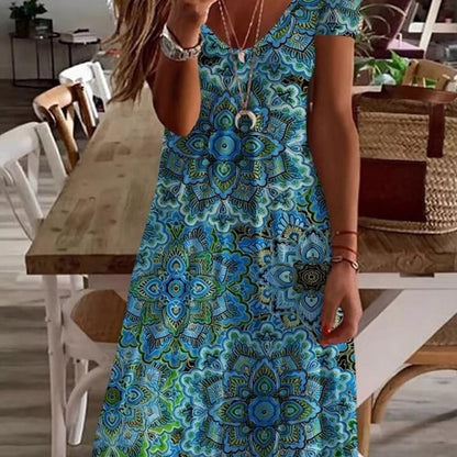 Women's V-Neck Floral Short Sleeve Dress