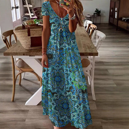 Women's V-Neck Floral Short Sleeve Dress