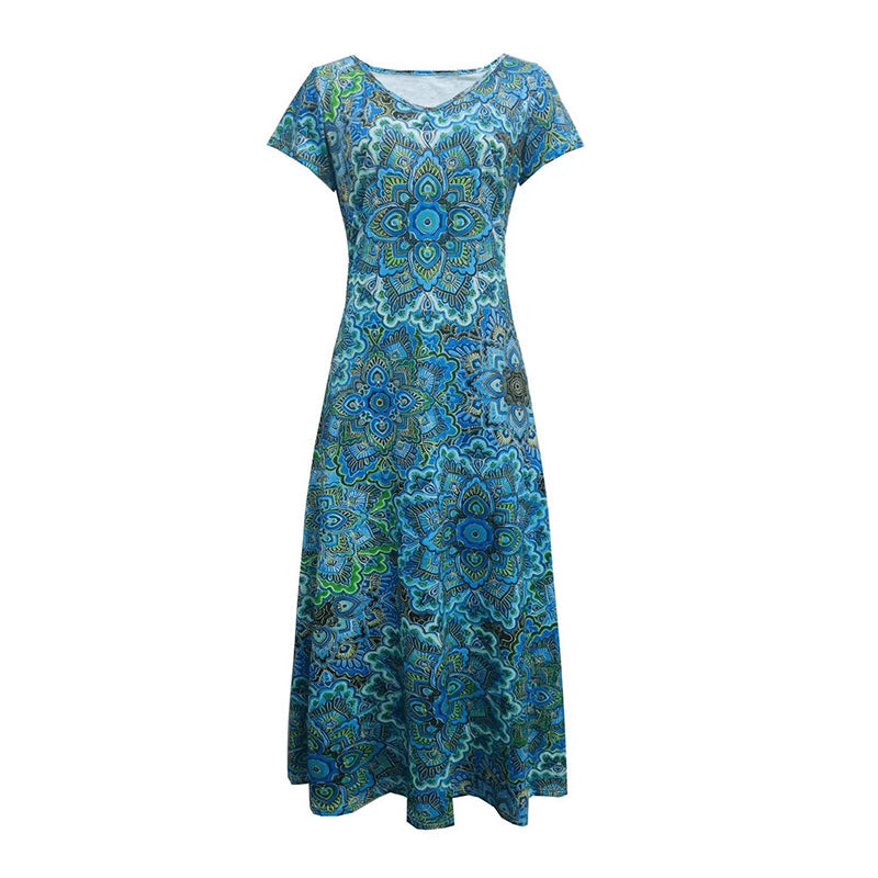 Women's V-Neck Floral Short Sleeve Dress