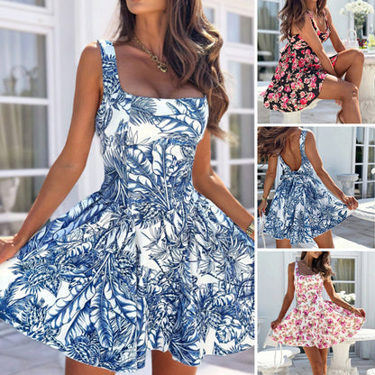 Women's Printed Sleeveless Square Neck Dress