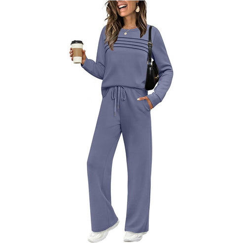 💐Women's Crew Neck Top & Drawstring Pants Set main image 0