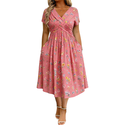 👗Women's V-Neck Floral Print Dress with Twist Waist