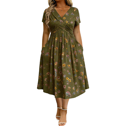 👗Women's V-Neck Floral Print Dress with Twist Waist
