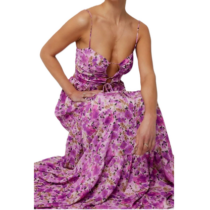 🌞Summer Sale 50% OFF🔥Floral Print Tie Front Tiered Maxi Dress