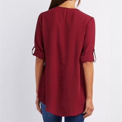 Women's casual zippered V-neck shirt