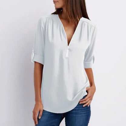 Women's casual zippered V-neck shirt