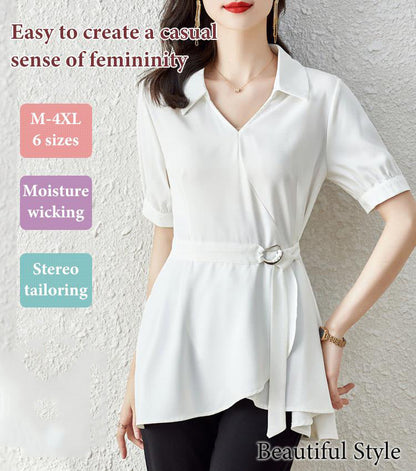 Female Waist-skimming Flesh-concealing Thin Shirt (Long & Short Sleeve)