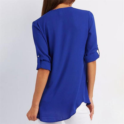 Women's casual zippered V-neck shirt