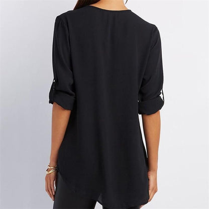 Women's casual zippered V-neck shirt