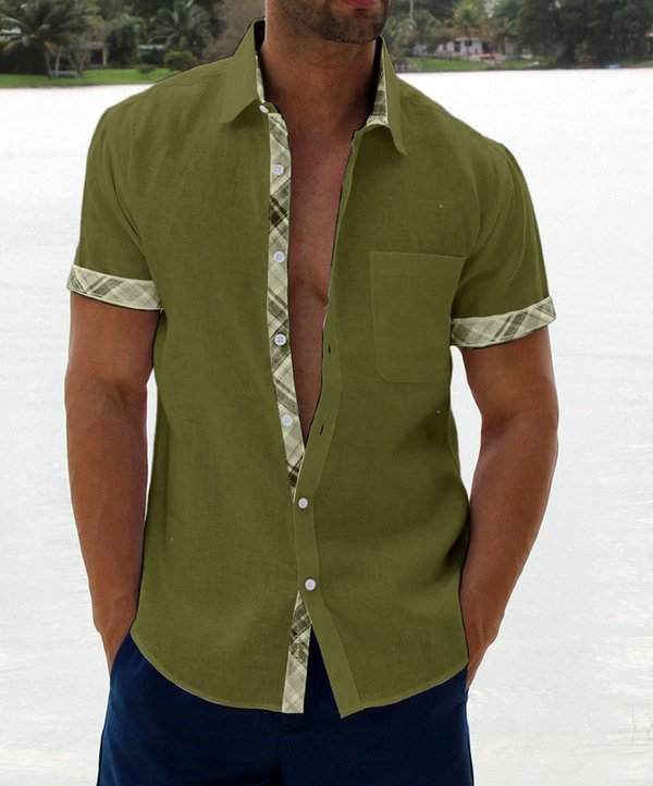 Men's Casual Plaid Collar Button Summer Linen Shirt