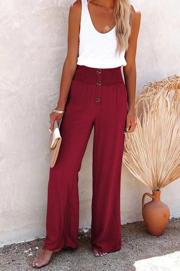 2023 Hot Sale Linen Blend High Rise Smocked Pants