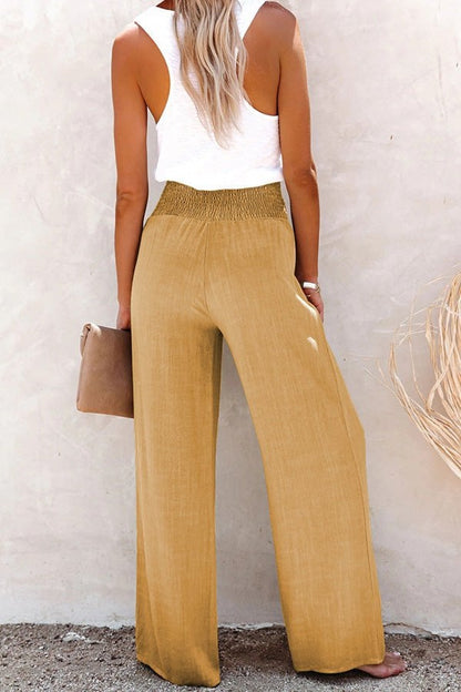 2023 Hot Sale Linen Blend High Rise Smocked Pants