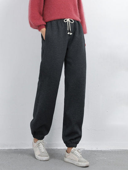 Women Warm Fleece Cotton Round Neck Solid Joggers Sweatpants (SIZE:S-5XL)