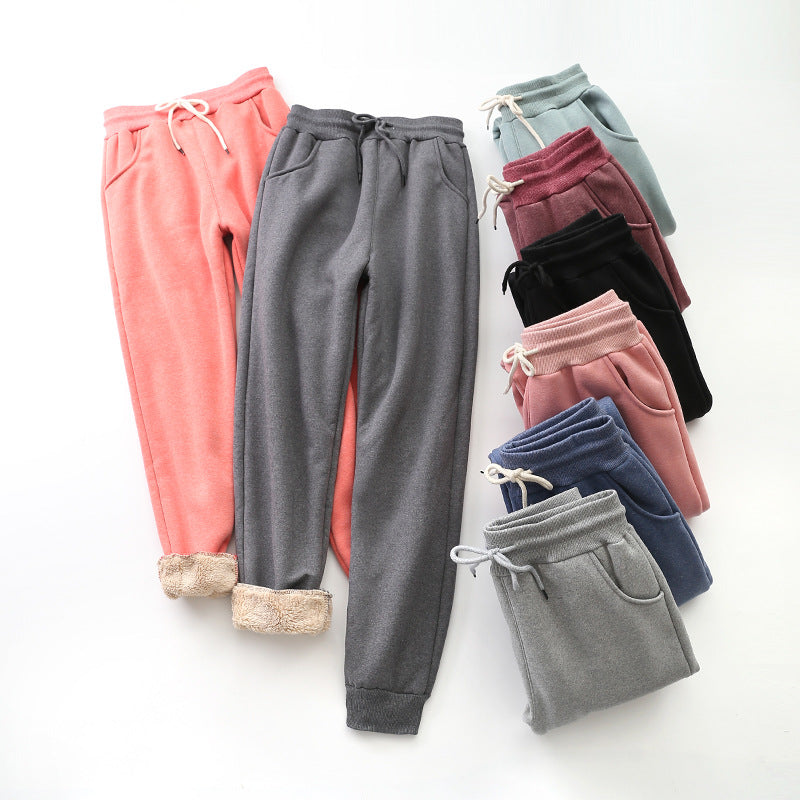 Women Warm Fleece Cotton Round Neck Solid Joggers Sweatpants (SIZE:S-5XL)