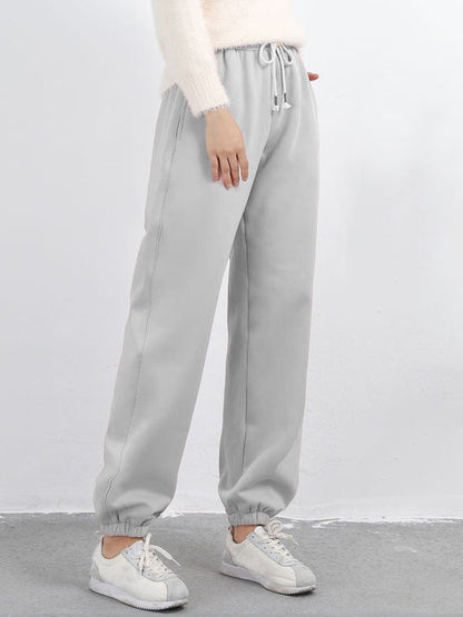 Women Warm Fleece Cotton Round Neck Solid Joggers Sweatpants (SIZE:S-5XL)