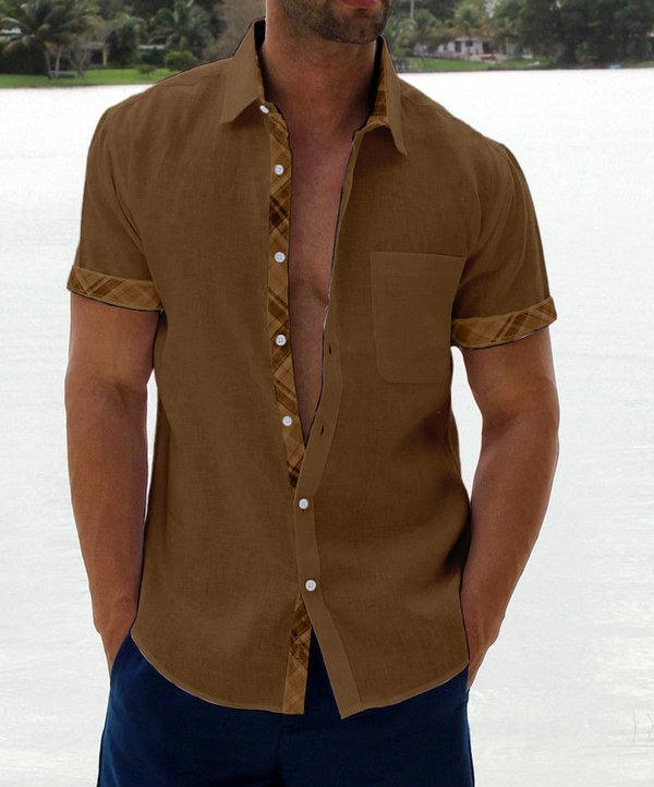 Men's Casual Plaid Collar Button Summer Linen Shirt