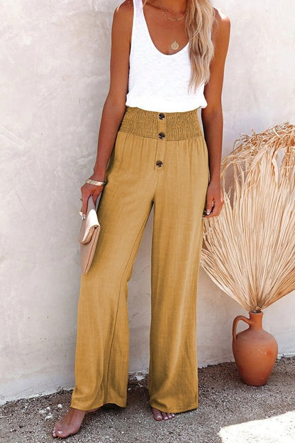 2023 Hot Sale Linen Blend High Rise Smocked Pants