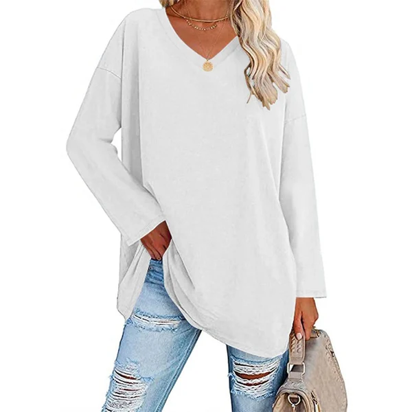 Women's loose long sleeve fashion V-neck knit top