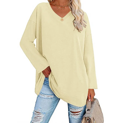 Women's loose long sleeve fashion V-neck knit top