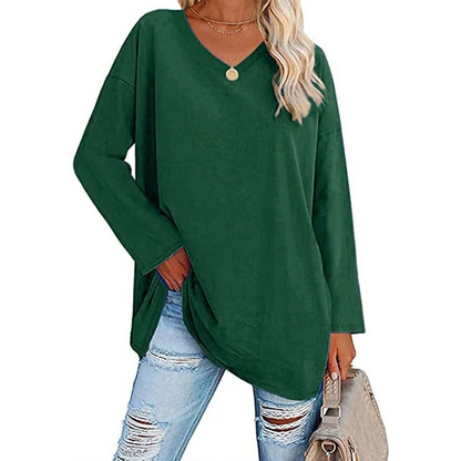 Women's loose long sleeve fashion V-neck knit top