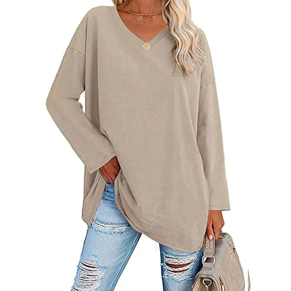 Women's loose long sleeve fashion V-neck knit top