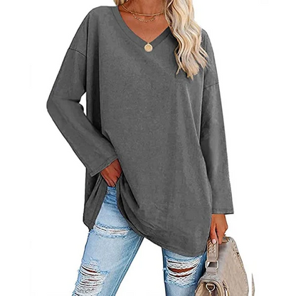 Women's loose long sleeve fashion V-neck knit top