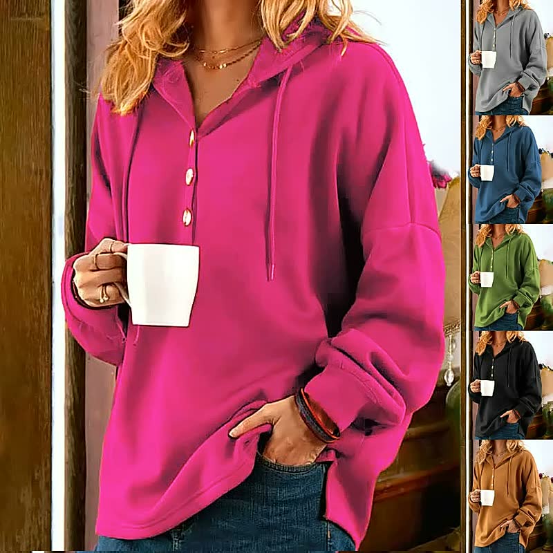 Solid Color Pullover Hooded Loose Sweatshirt